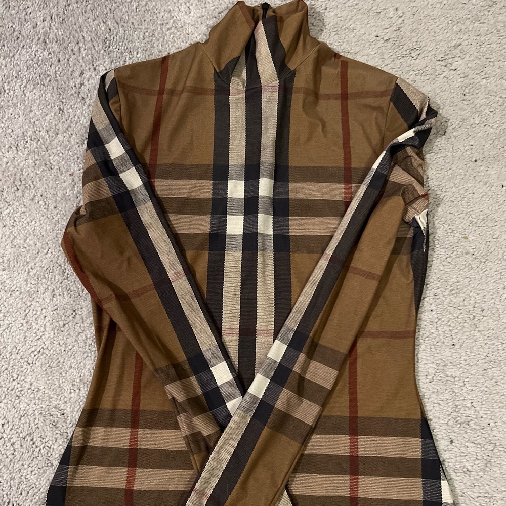 Burberry Vintage Check Stretch Jersey Turtleneck Top